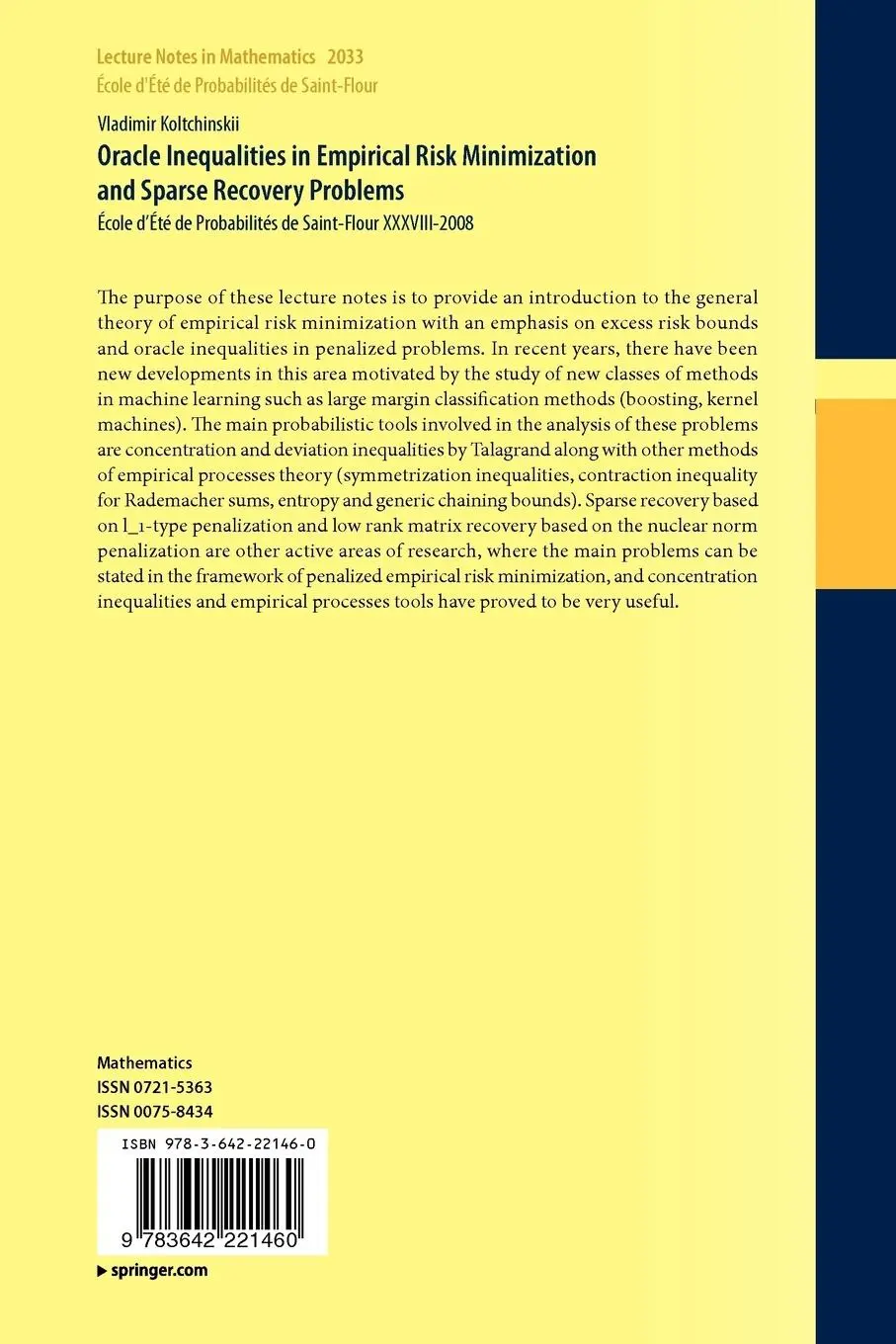 Rückseite: 9783642221460 | Oracle Inequalities in Empirical Risk Minimization and Sparse...