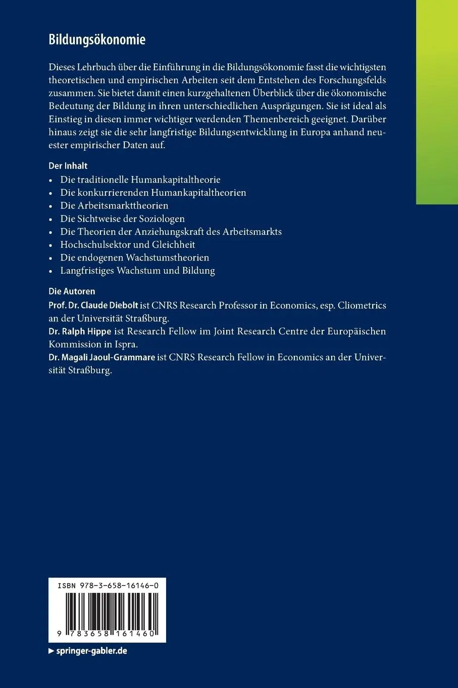 Rückseite: 9783658161460 | Bildungsökonomie | Eine Einführung aus historischer Perspektive | Buch