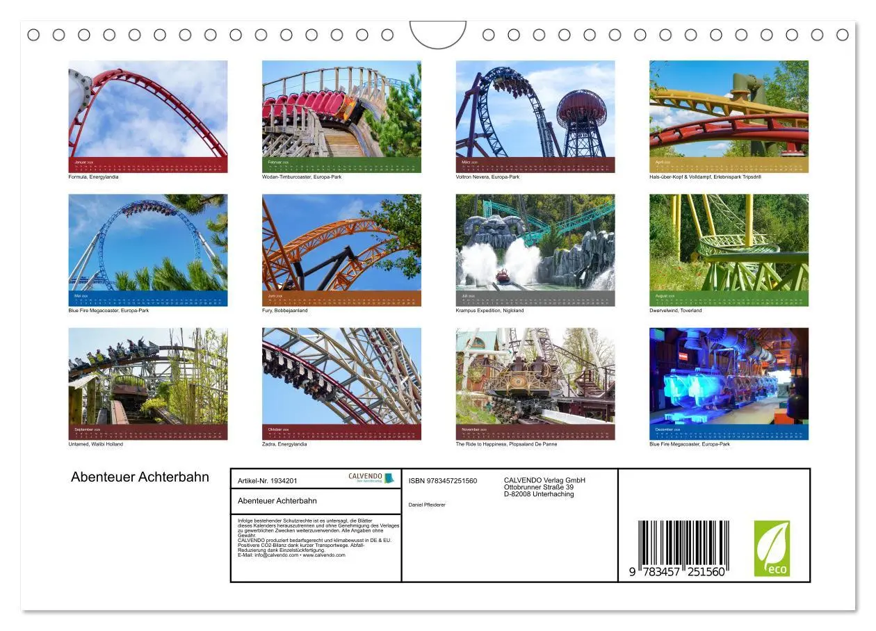 Bild: 9783457251560 | Abenteuer Achterbahn (Wandkalender 2026 DIN A4 quer), CALVENDO...