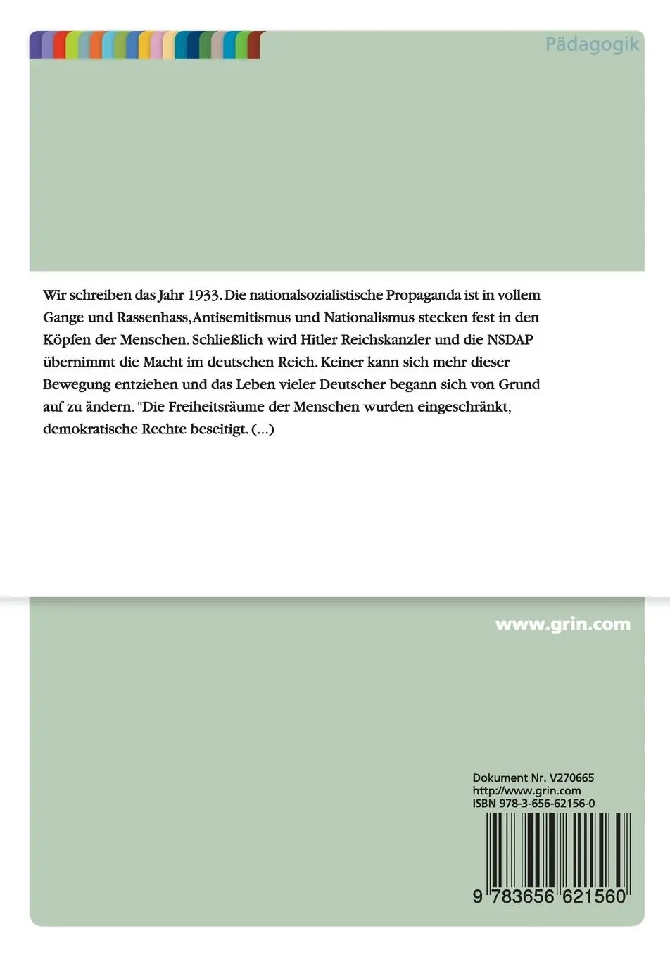 Rückseite: 9783656621560 | Erziehung im Nationalsozialismus | Daniela Kuck | Taschenbuch | 20 S.