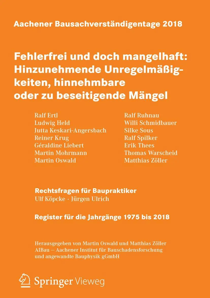 Cover: 9783658221560 | Aachener Bausachverständigentage 2018 | Matthias Zöller (u. a.) | Buch