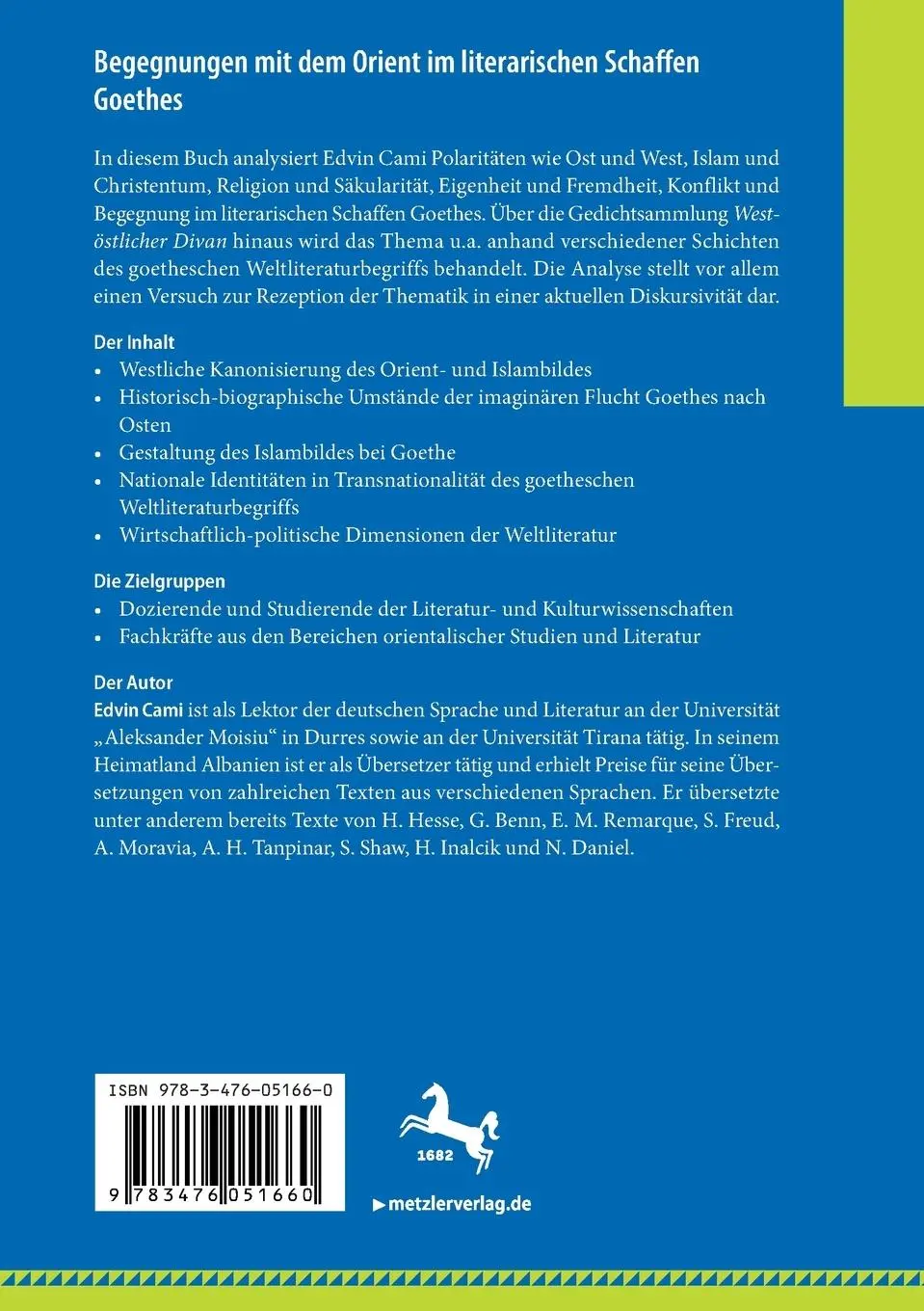 Rückseite: 9783476051660 | Begegnungen mit dem Orient im literarischen Schaffen Goethes | Cami