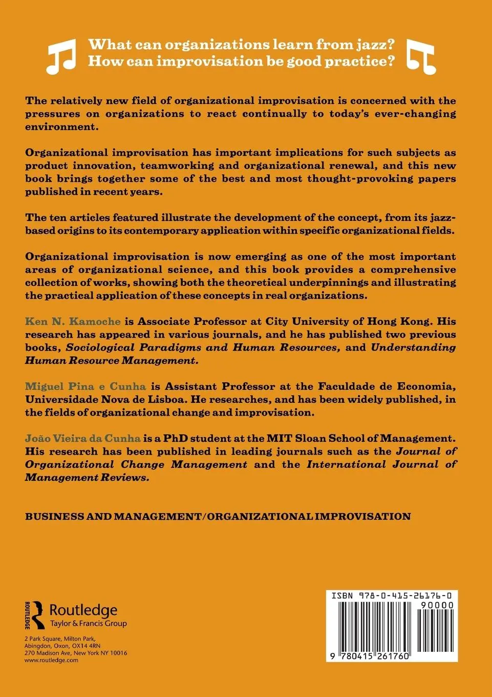 Rückseite: 9780415261760 | Organizational Improvisation | Miguel Pina E Cunha (u. a.) | Buch