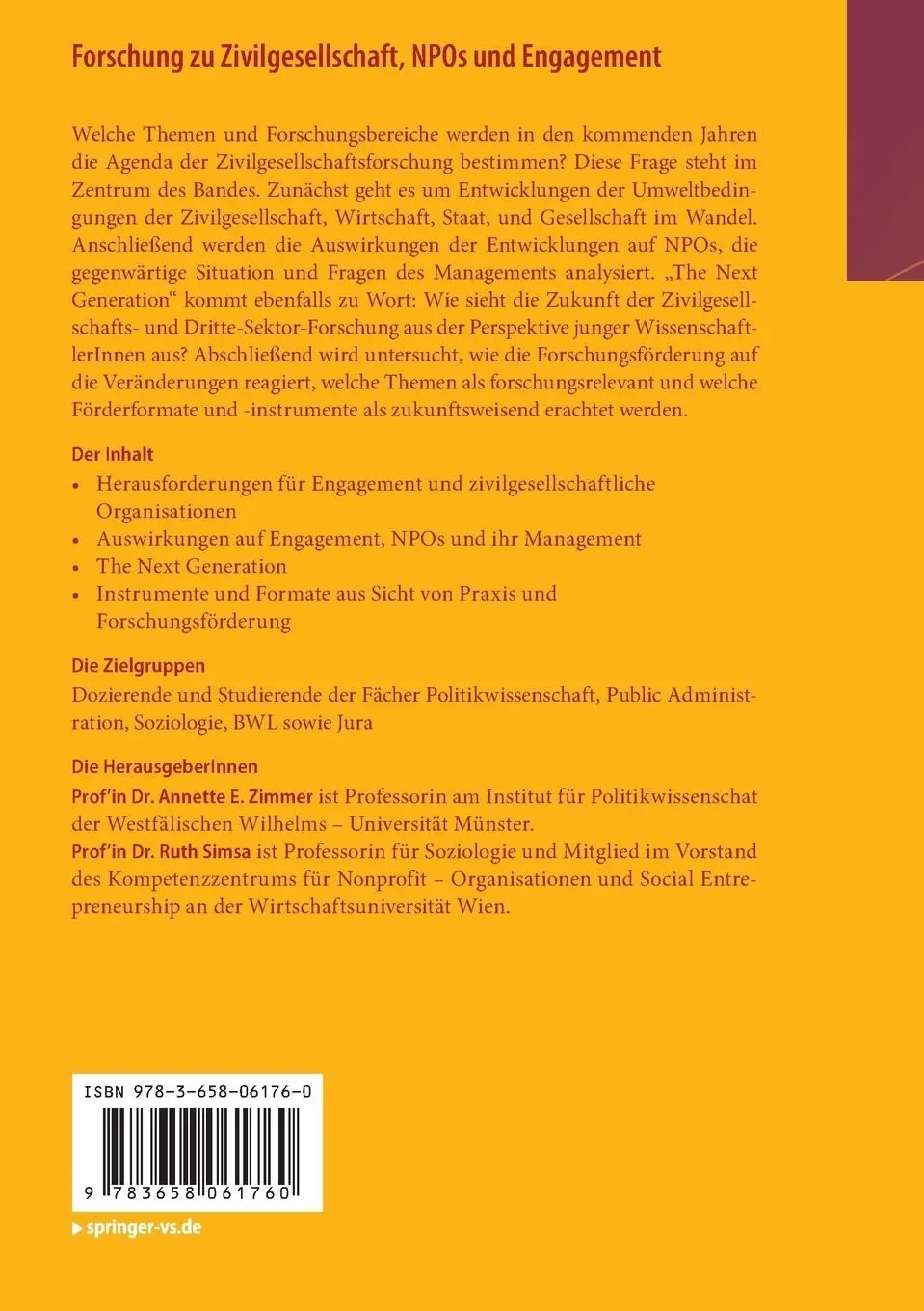 Rückseite: 9783658061760 | Forschung zu Zivilgesellschaft, NPOs und Engagement | Quo vadis? | x