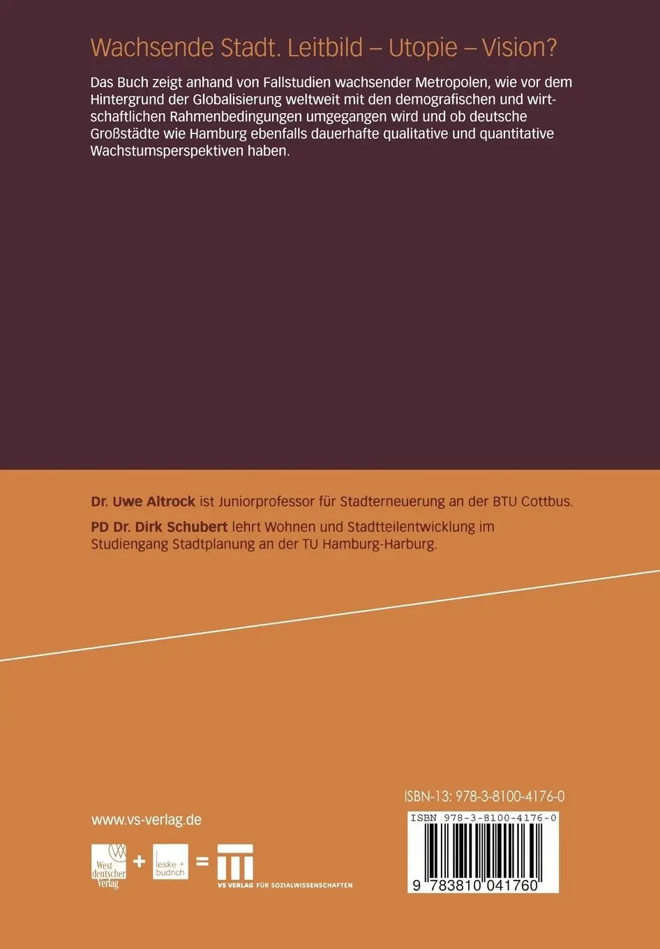 Rückseite: 9783810041760 | Wachsende Stadt | Leitbild - Utopie - Vision? | Dirk Schubert (u. a.)