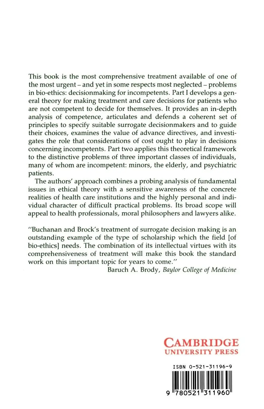 Rückseite: 9780521311960 | Deciding for Others | The Ethics of Surrogate Decision Making | Buch