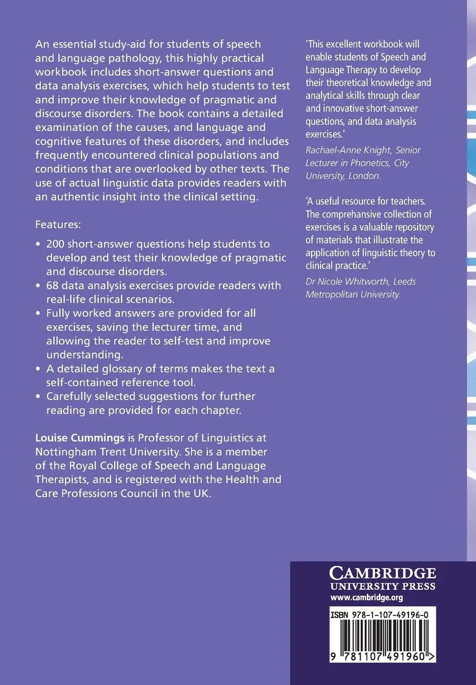 Rückseite: 9781107491960 | Pragmatic and Discourse Disorders | Louise Cummings | Taschenbuch