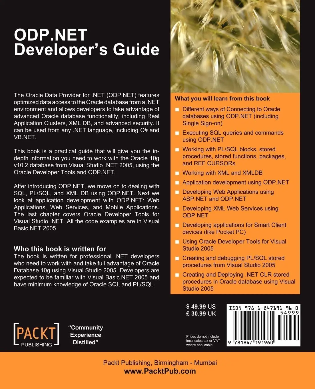 Rückseite: 9781847191960 | ODP.NET Developer's Guide | Jagadish Chatarji Pulakhandam (u. a.)