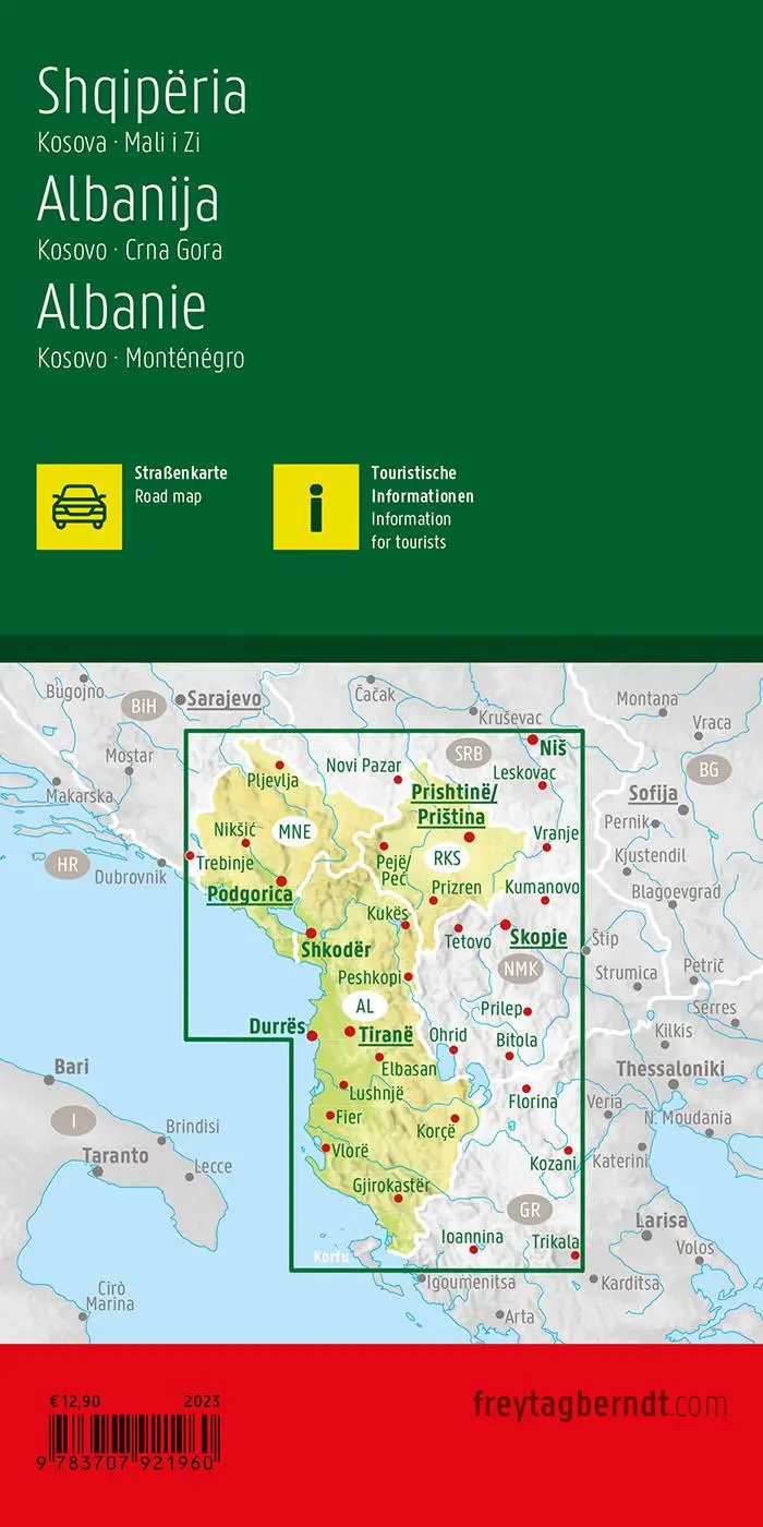 Rückseite: 9783707921960 | Albanien, Straßenkarte 1:400.000, freytag &amp; berndt | Freytag &amp; Berndt