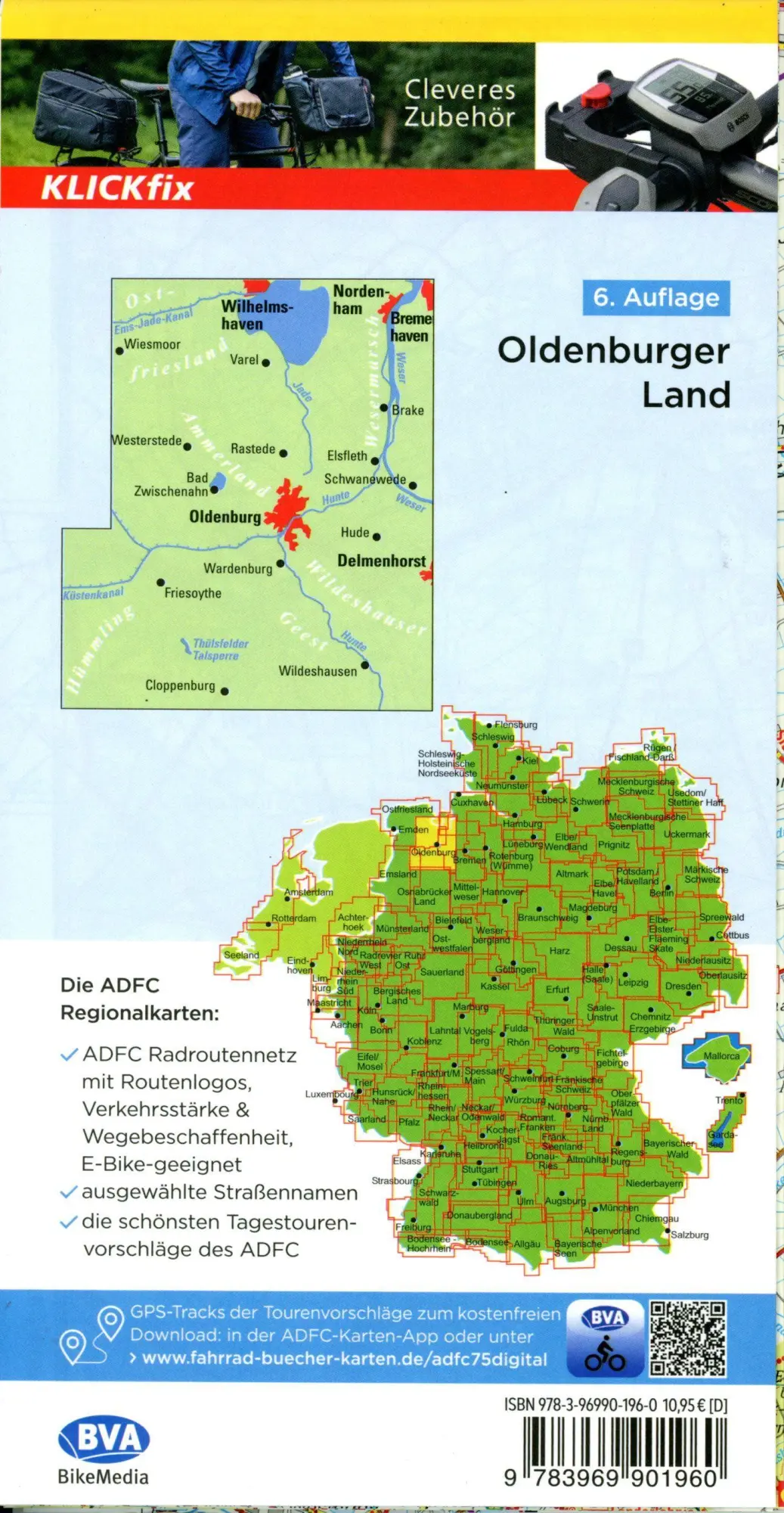 Bild: 9783969901960 | BVA ADFC Regionalkarte Oldenburger Land, mit Knotenpunkten 1:75.000