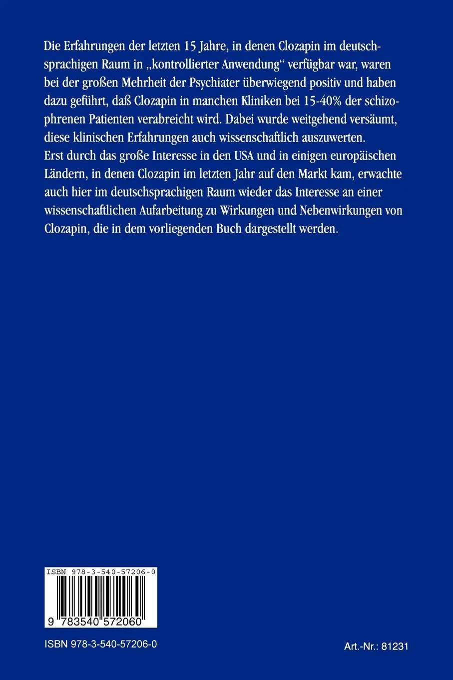Rückseite: 9783540572060 | Clozapin Pharmakologie und Klinik eines atypischen Neuroleptikums | x