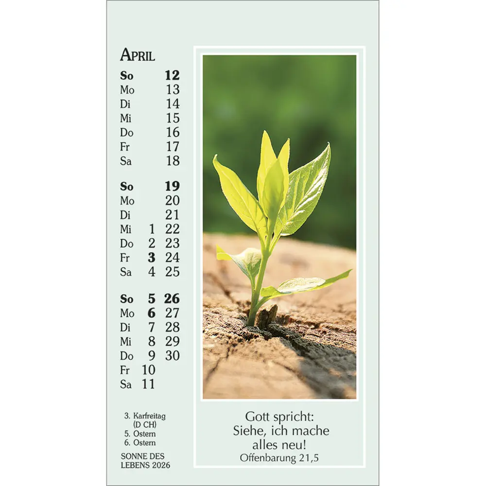 Bild: 9783754892060 | Sonne des Lebens 2026 | Mini-Kalender mit Bibelworten und Farbfotos