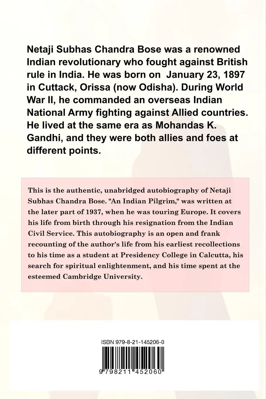 Rückseite: 9798211452060 | An Indian Pilgrim | An Unfinished Autobiography | Subhas Chandra Bose
