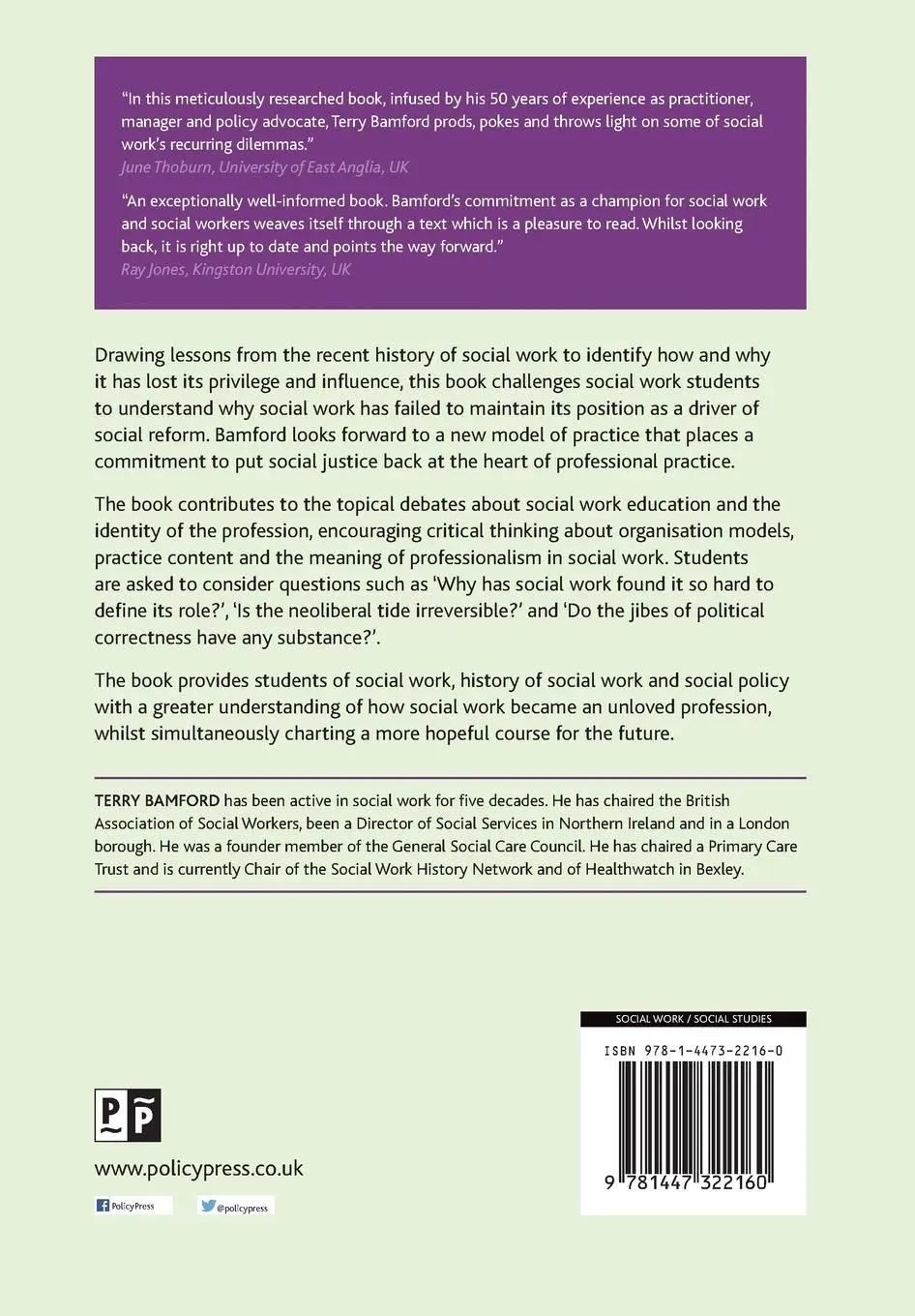 Rückseite: 9781447322160 | A contemporary history of social work | Terry Bamford | Taschenbuch