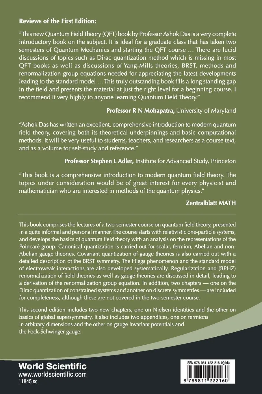 Rückseite: 9789811222160 | LECT QUANT FIELD THEORY (2ND ED) | Ashok Das | Taschenbuch | Englisch
