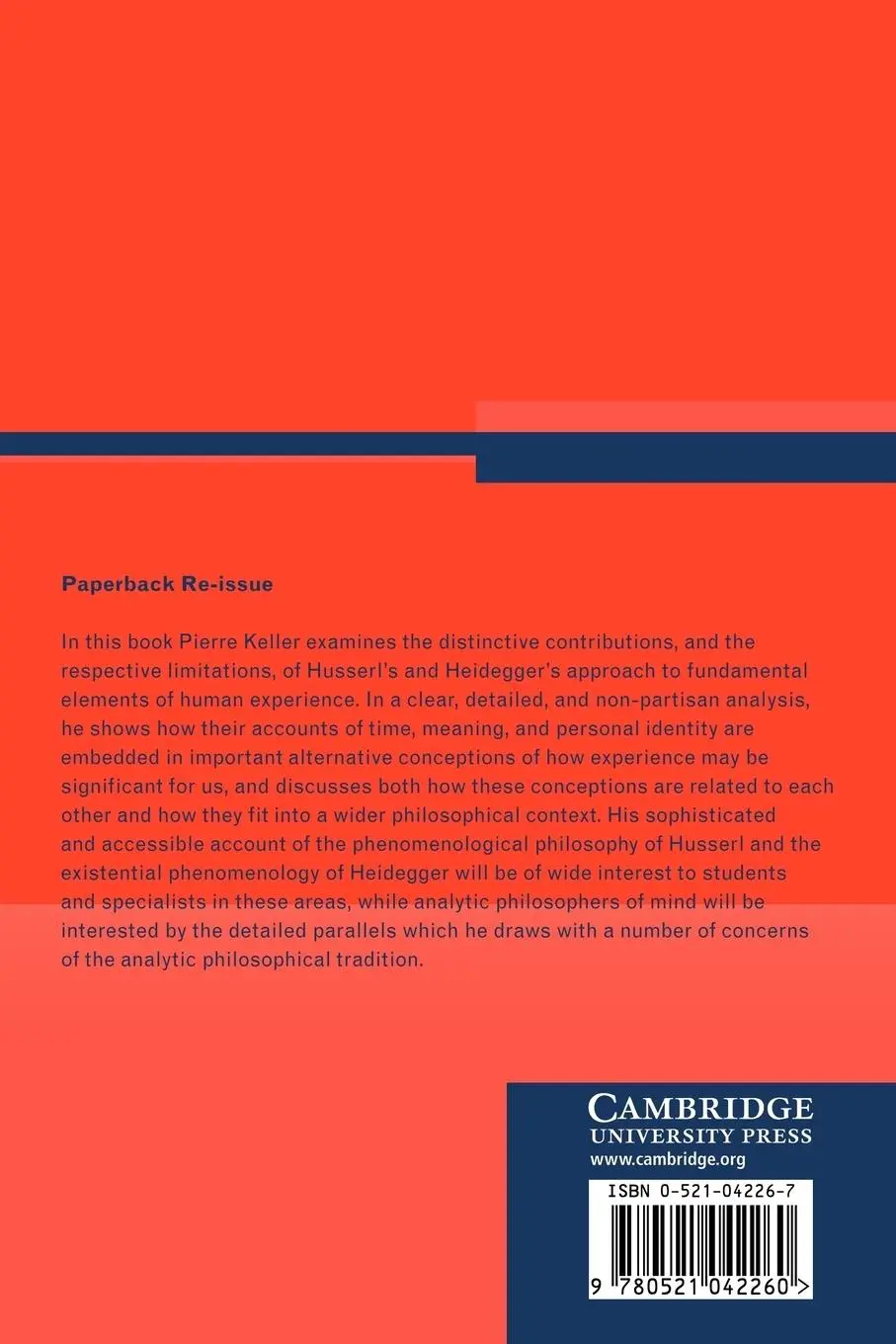 Rückseite: 9780521042260 | Husserl and Heidegger on Human Experience | Pierre Keller | Buch