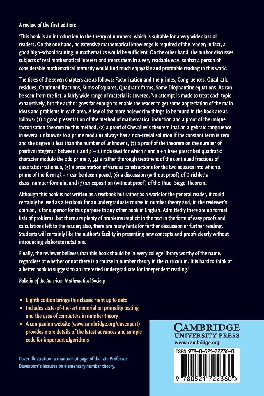 Rückseite: 9780521722360 | The Higher Arithmetic | H. Davenport | Taschenbuch | Englisch | 2015