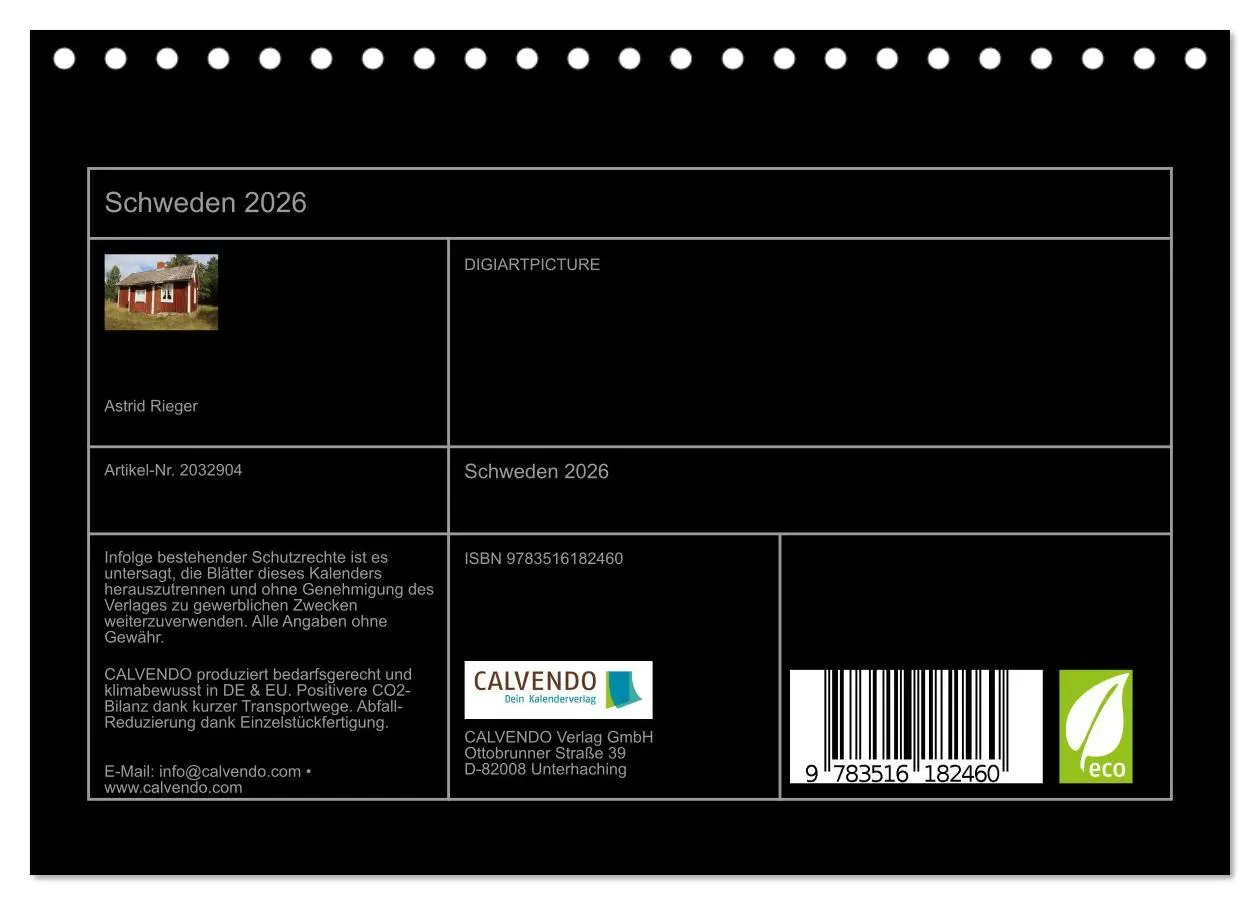 Bild: 9783516182460 | Schweden 2026 (Tischkalender 2026 DIN A5 quer), CALVENDO...
