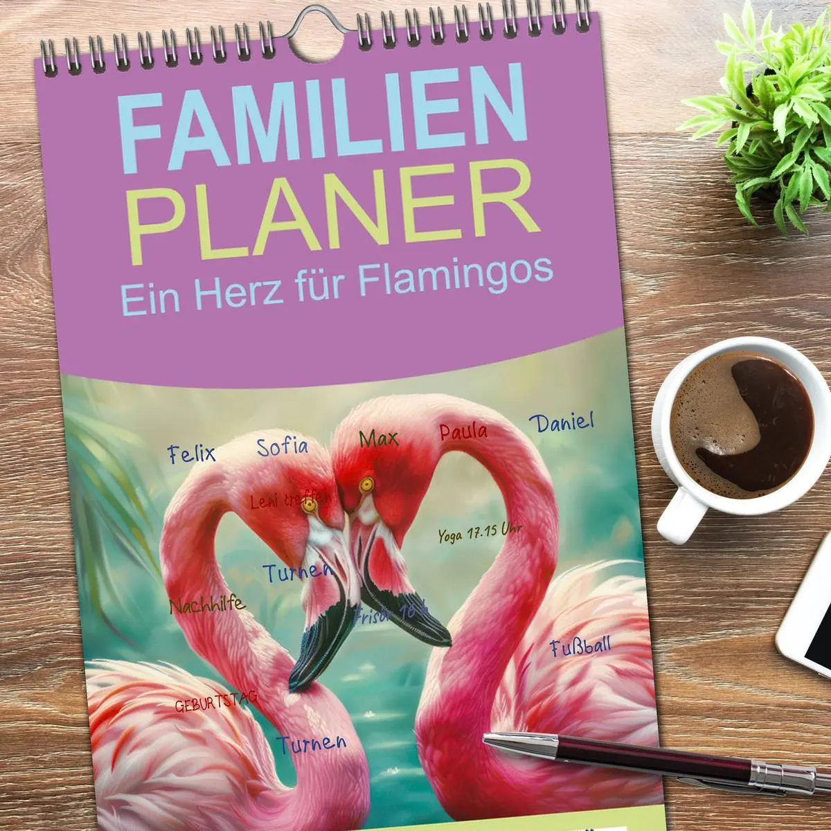 Bild: 9783516492460 | Familienplaner 2026 - Ein Herz für Flamingos mit 5 Spalten...
