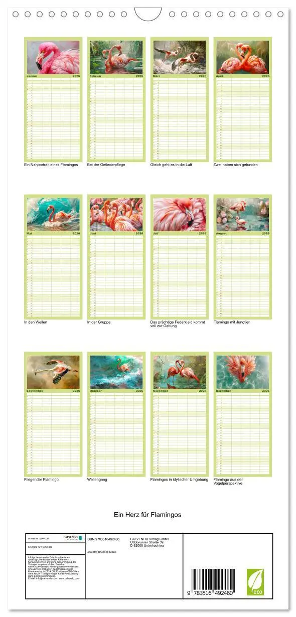 Bild: 9783516492460 | Familienplaner 2026 - Ein Herz für Flamingos mit 5 Spalten...