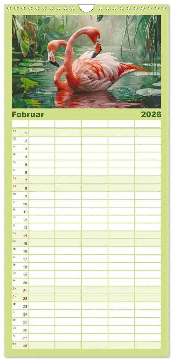 Bild: 9783516492460 | Familienplaner 2026 - Ein Herz für Flamingos mit 5 Spalten...