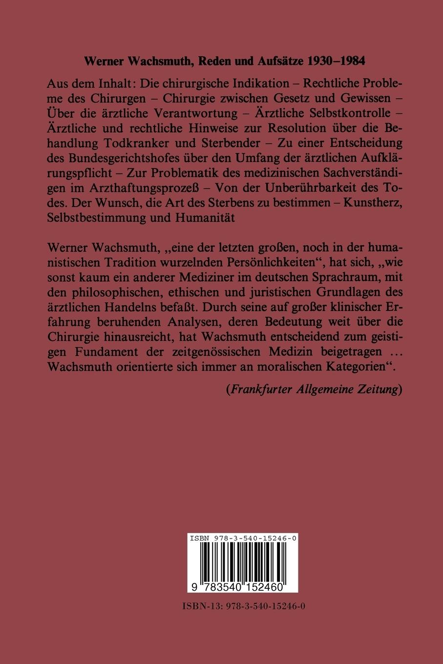 Rückseite: 9783540152460 | Reden und Aufsätze 1930-1984 | W. Wachsmuth | Taschenbuch | viii