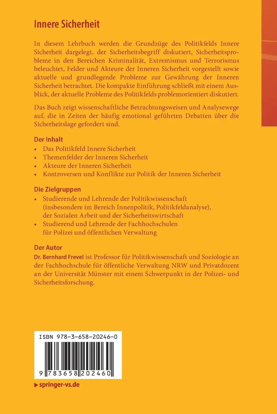 Rückseite: 9783658202460 | Innere Sicherheit | Eine Einführung | Bernhard Frevel | Taschenbuch