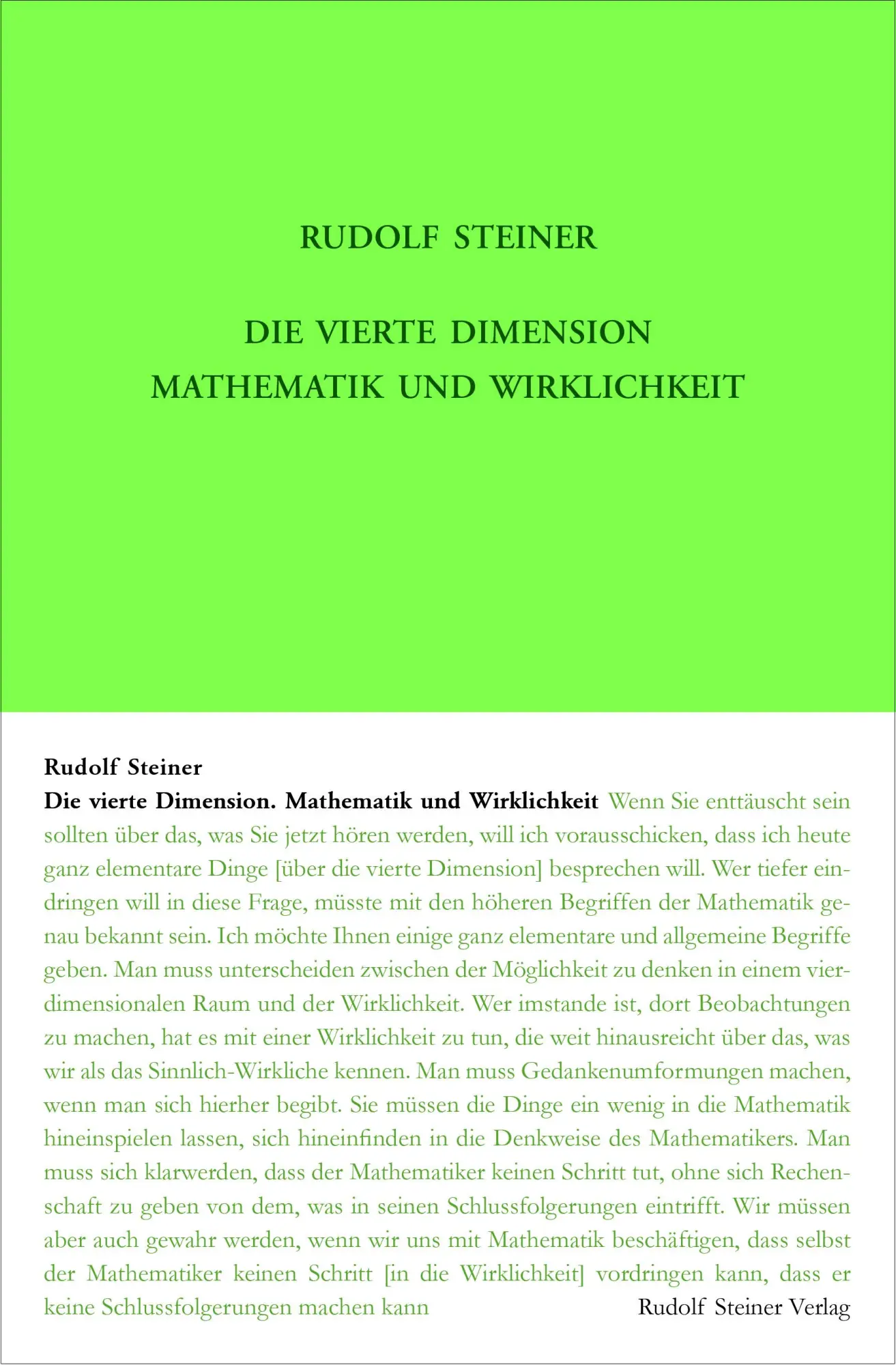 Cover: 9783727432460 | Die vierte Dimension. Mathematik und Wirklichkeit. | Rudolf Steiner
