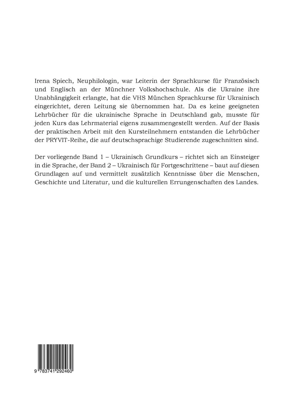 Rückseite: 9783741292460 | PRYVIT | Ukrainisch Grundkurs | Irena Spiech | Taschenbuch | 108 S.