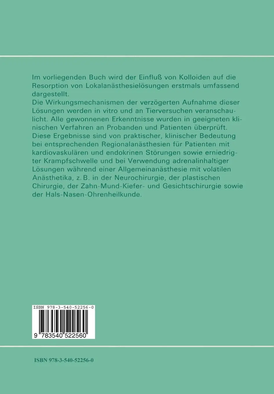 Rückseite: 9783540522560 | Kolloide und Resorption von Lokalanaesthesielösungen | Adams | Buch