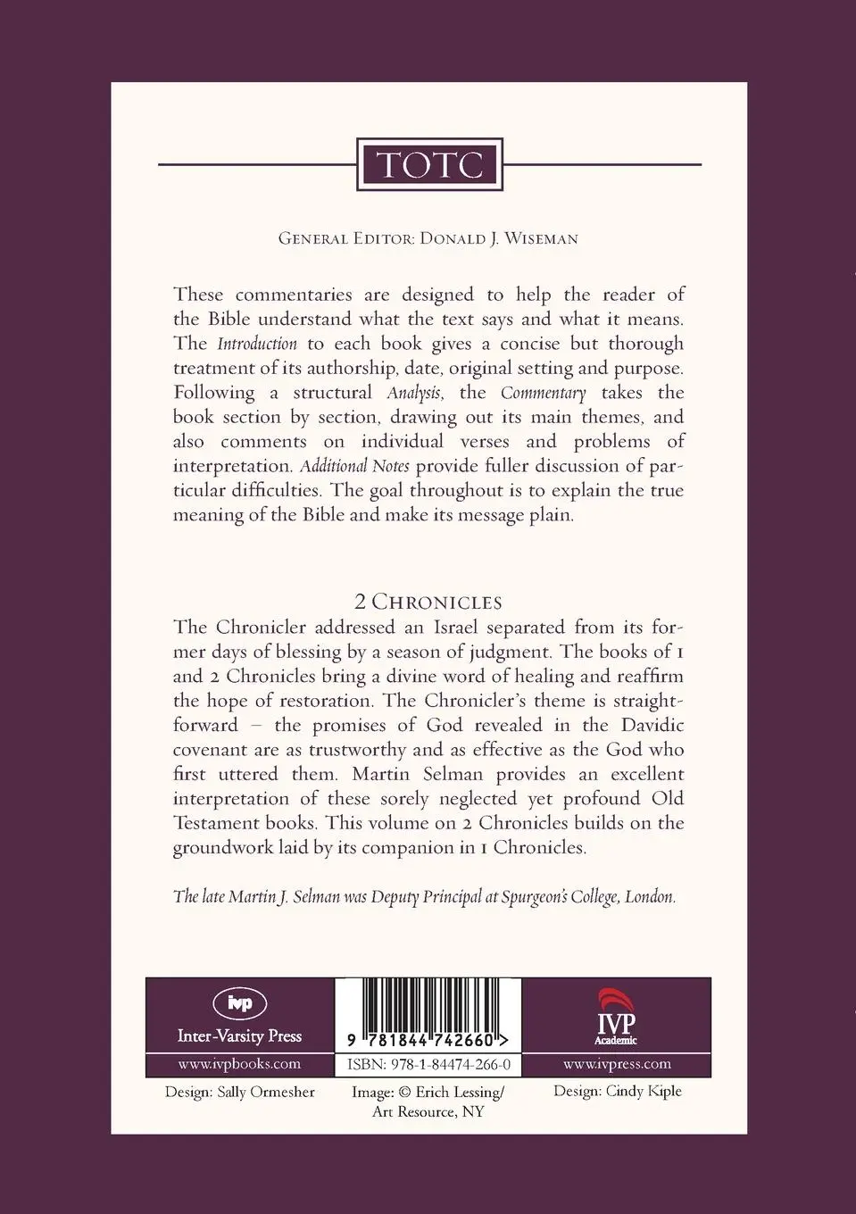 Rückseite: 9781844742660 | 2 Chronicles | Tyndale Old Testament Commentary | Martin J Selman