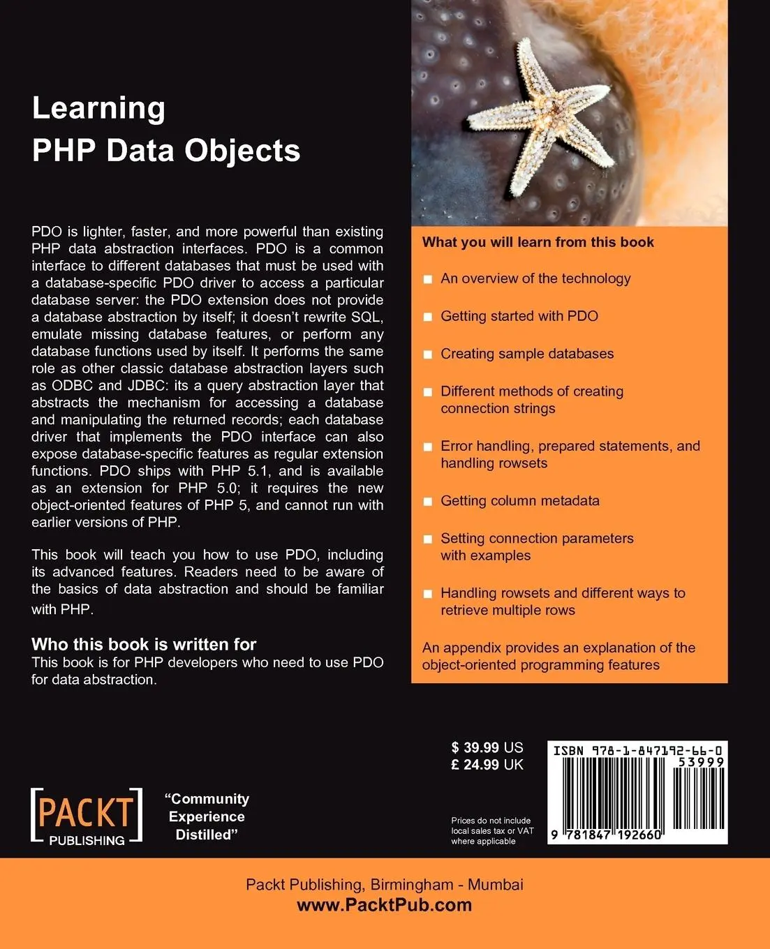 Rückseite: 9781847192660 | Learning PHP Data Objects | Dennis Poppel | Taschenbuch | Englisch
