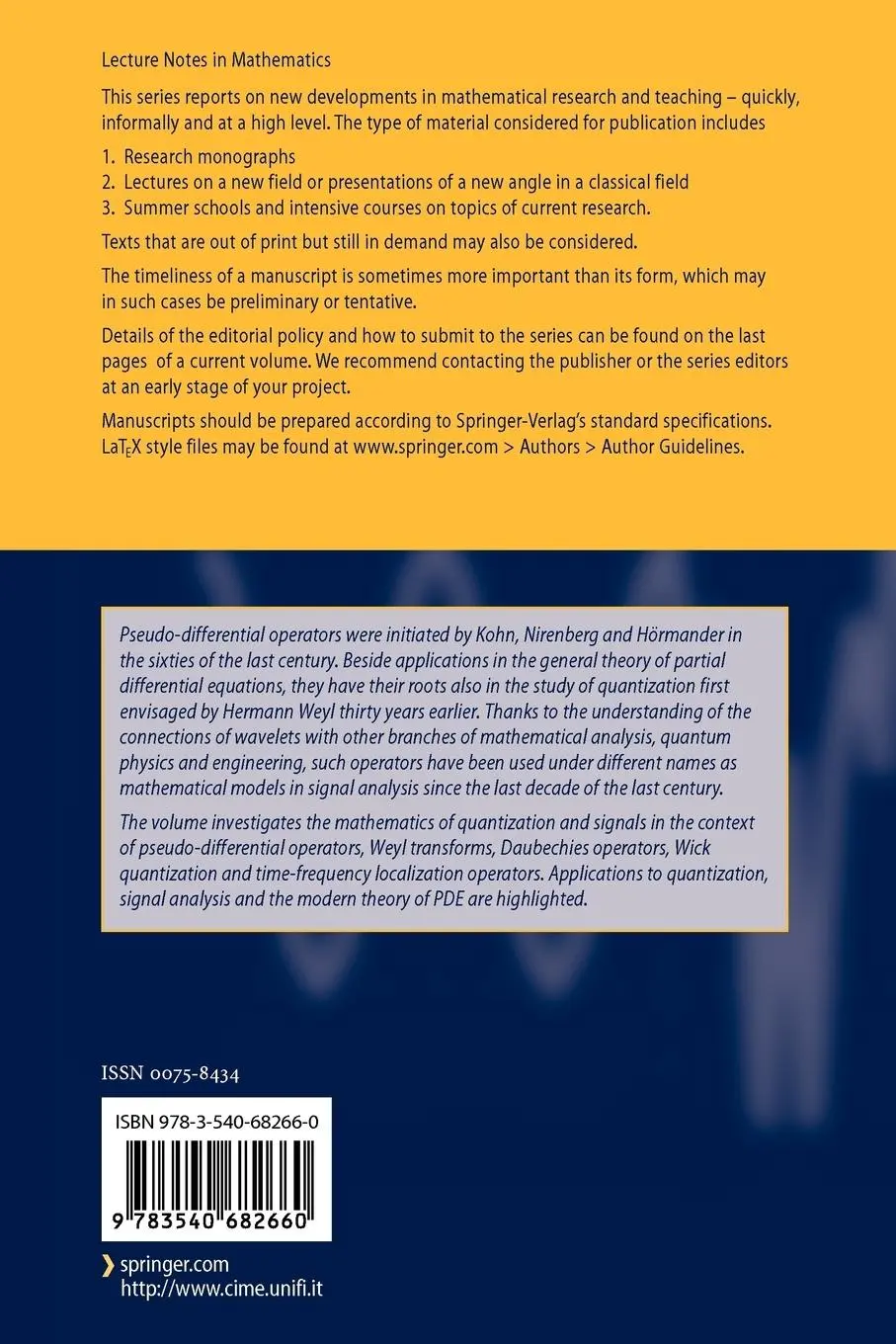 Rückseite: 9783540682660 | Pseudo-Differential Operators | Quantization and Signals | Taschenbuch
