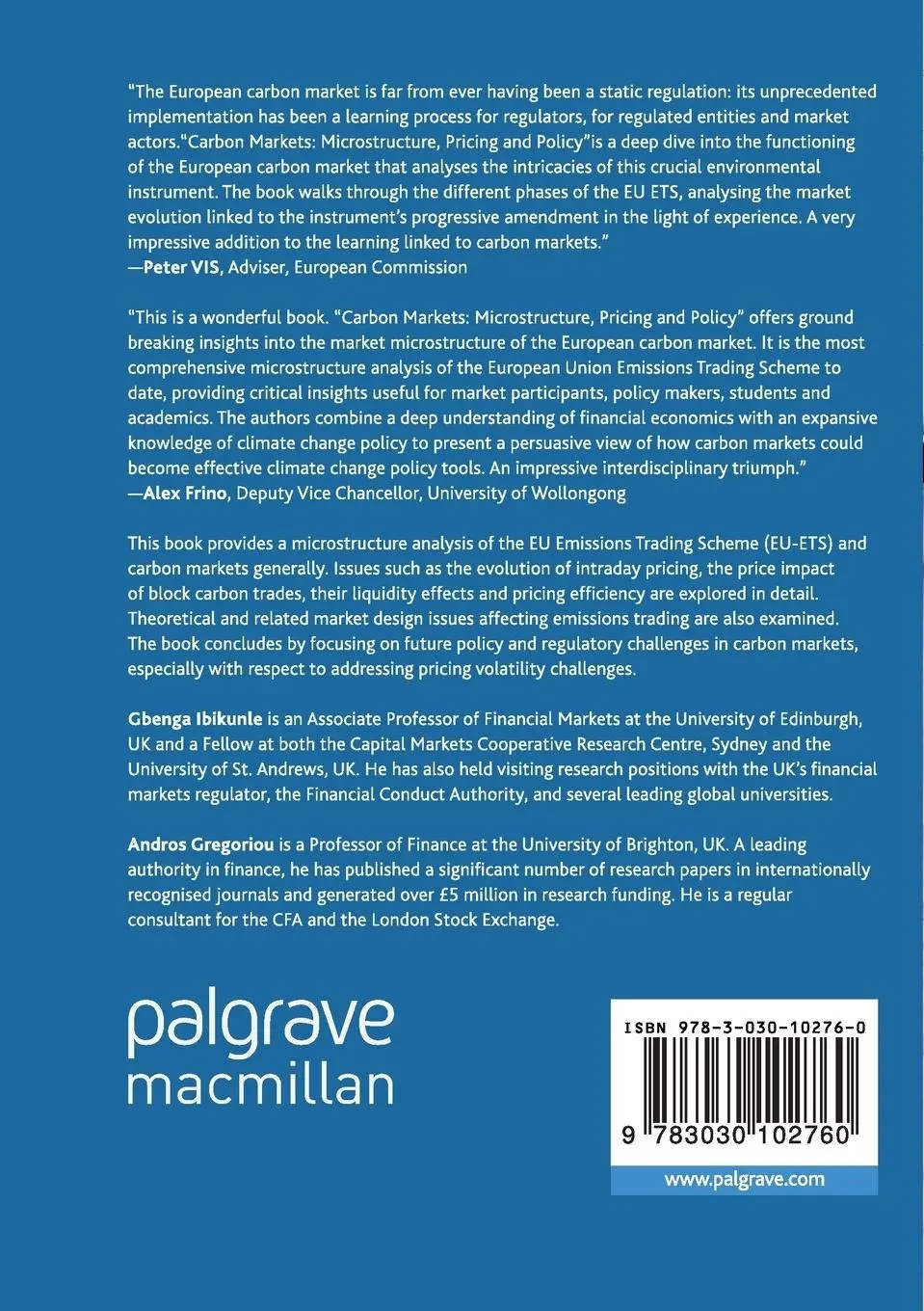 Rückseite: 9783030102760 | Carbon Markets | Microstructure, Pricing and Policy | Taschenbuch