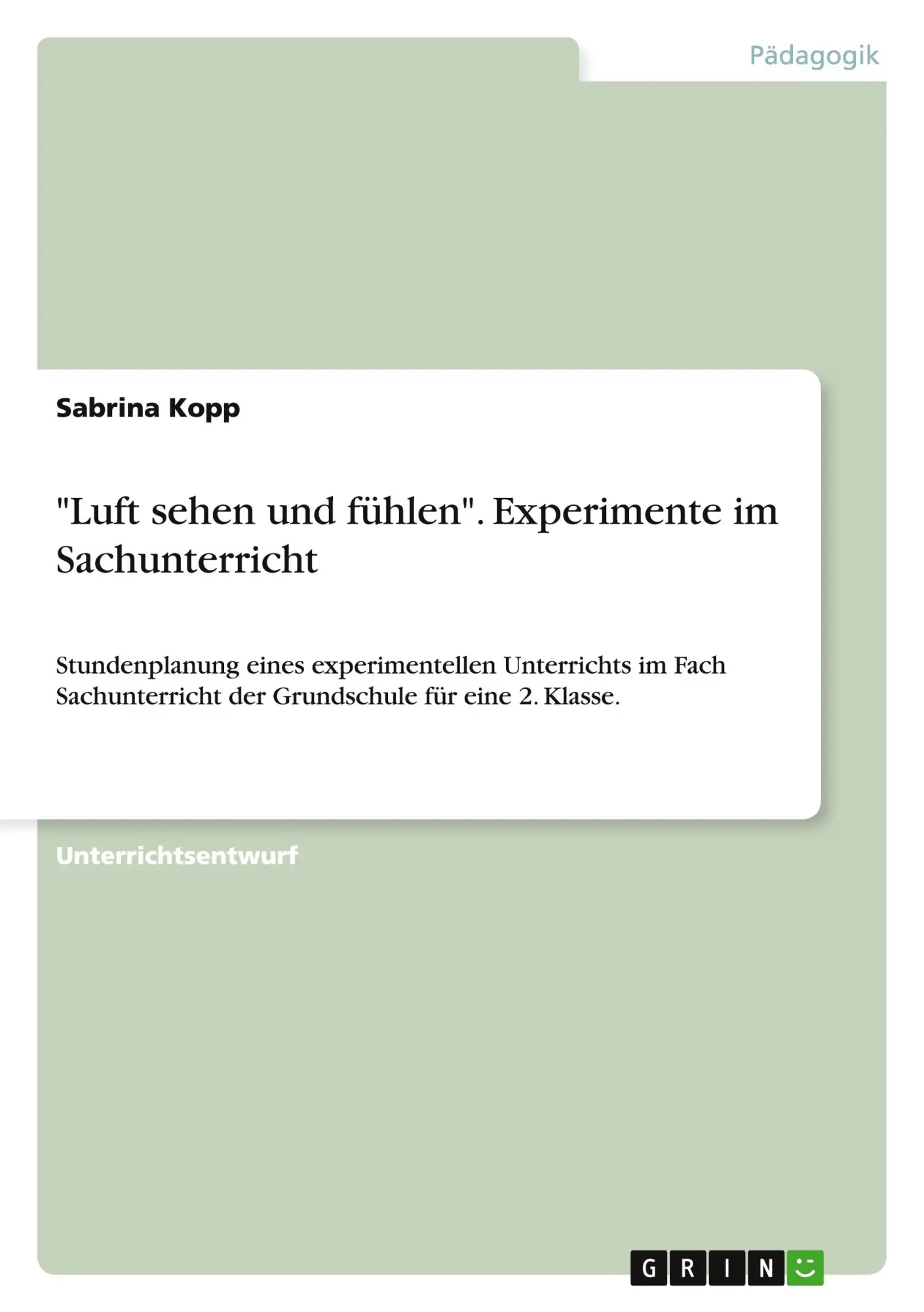 Cover: 9783656592860 | "Luft sehen und fühlen". Experimente im Sachunterricht | Sabrina Kopp