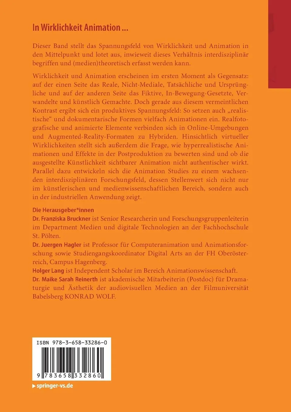 Rückseite: 9783658332860 | In Wirklichkeit Animation... | Franziska Bruckner (u. a.) | Buch | vi