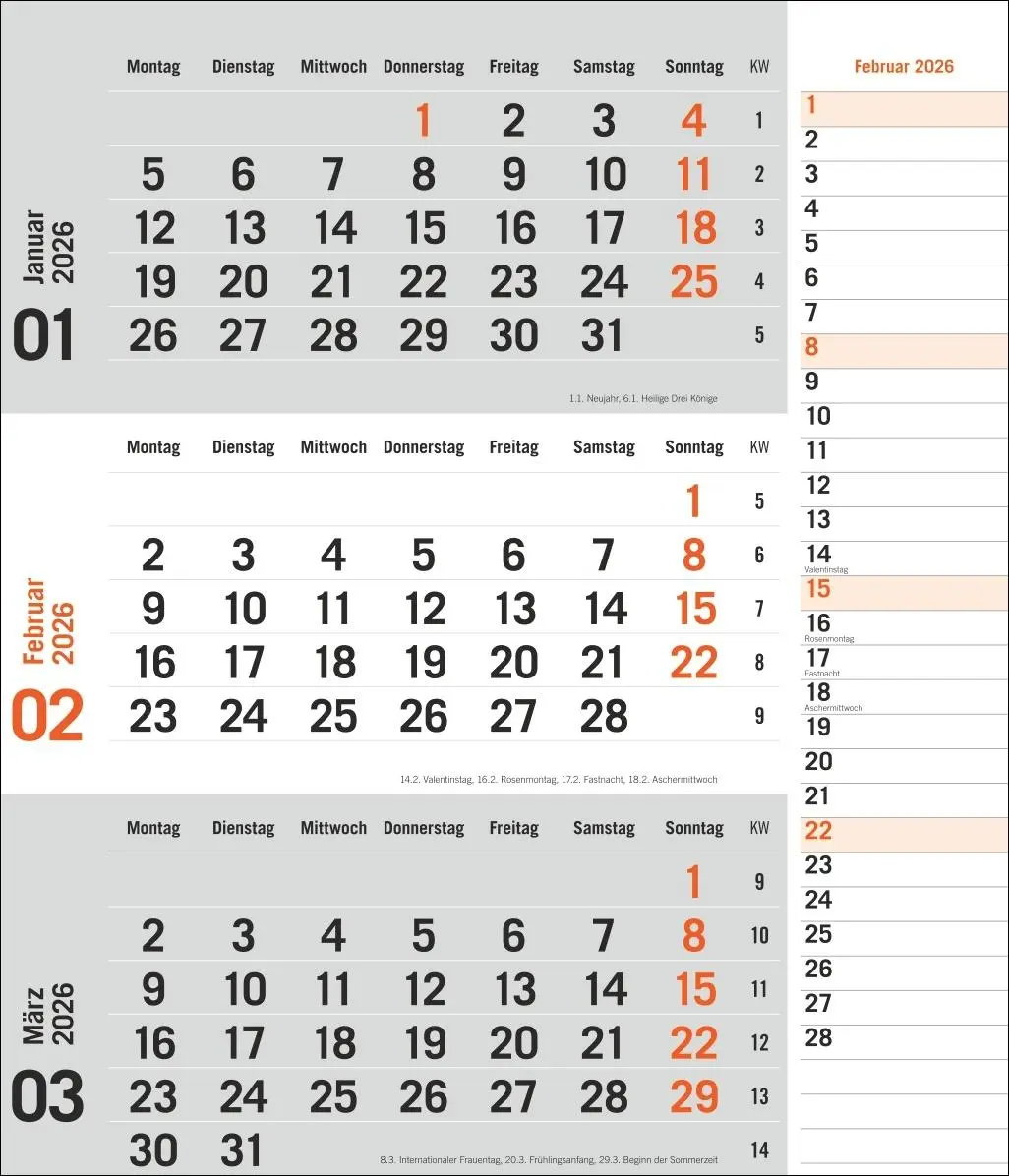 Bild: 9783756412860 | times&amp;more 3-Monatsplaner, orange 2026 | Heye | Kalender | 12 S.