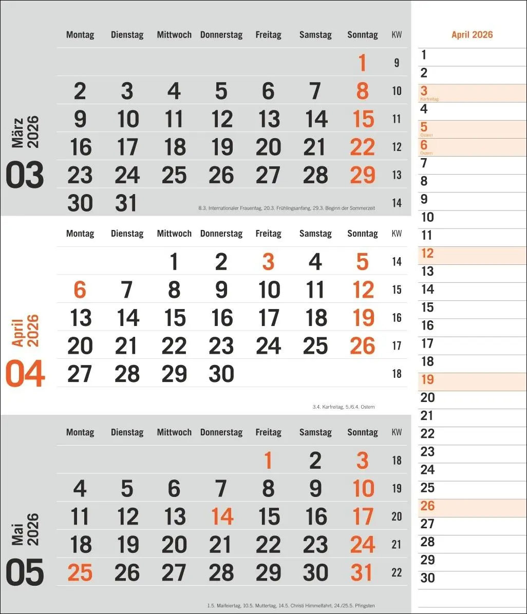 Bild: 9783756412860 | times&amp;more 3-Monatsplaner, orange 2026 | Heye | Kalender | 12 S.