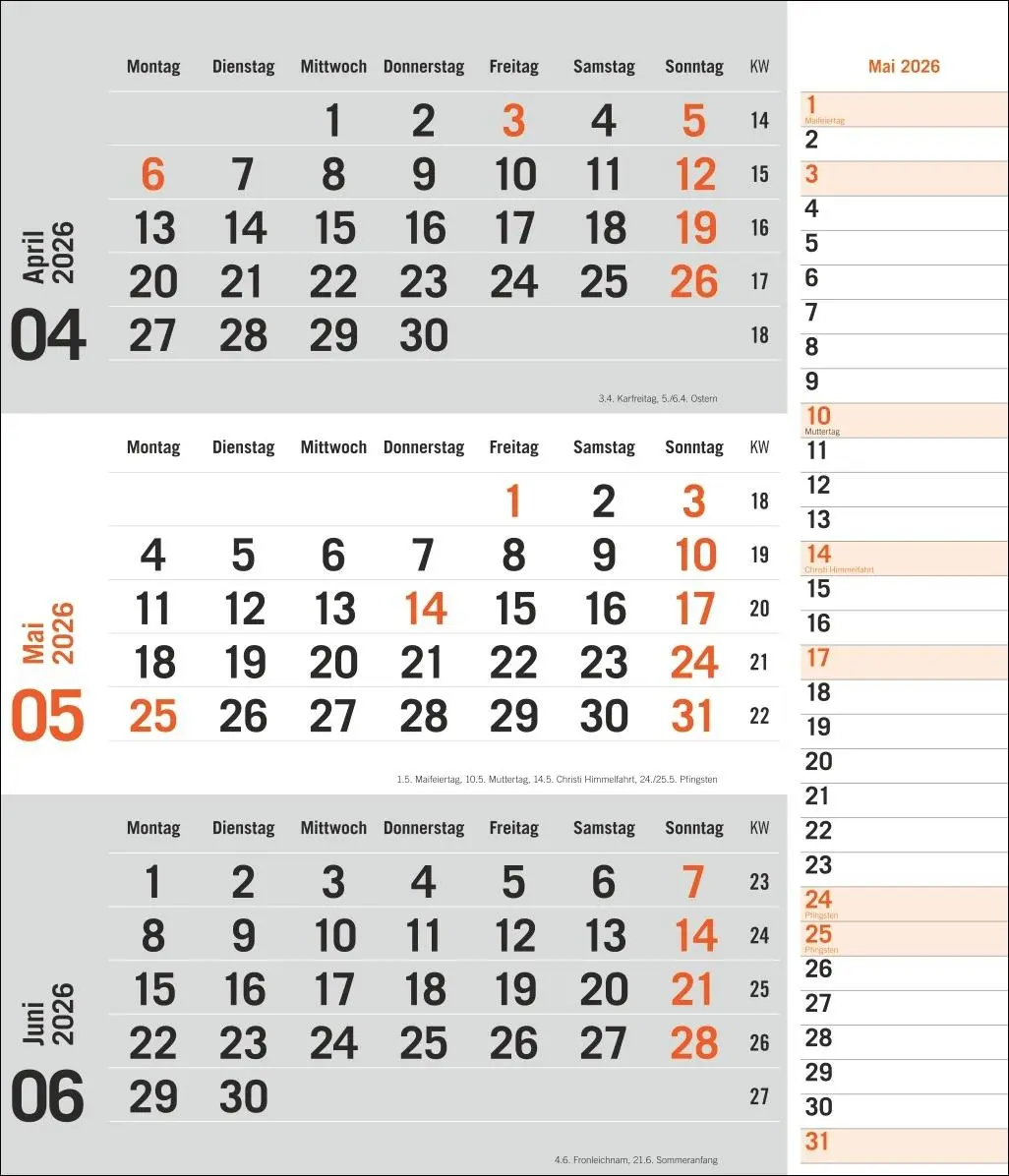 Bild: 9783756412860 | times&amp;more 3-Monatsplaner, orange 2026 | Heye | Kalender | 12 S.