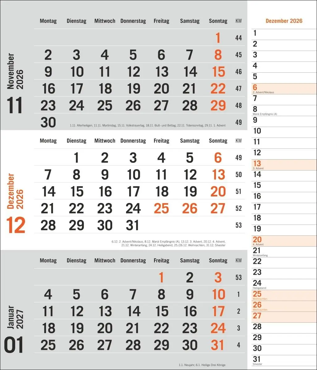 Bild: 9783756412860 | times&amp;more 3-Monatsplaner, orange 2026 | Heye | Kalender | 12 S.