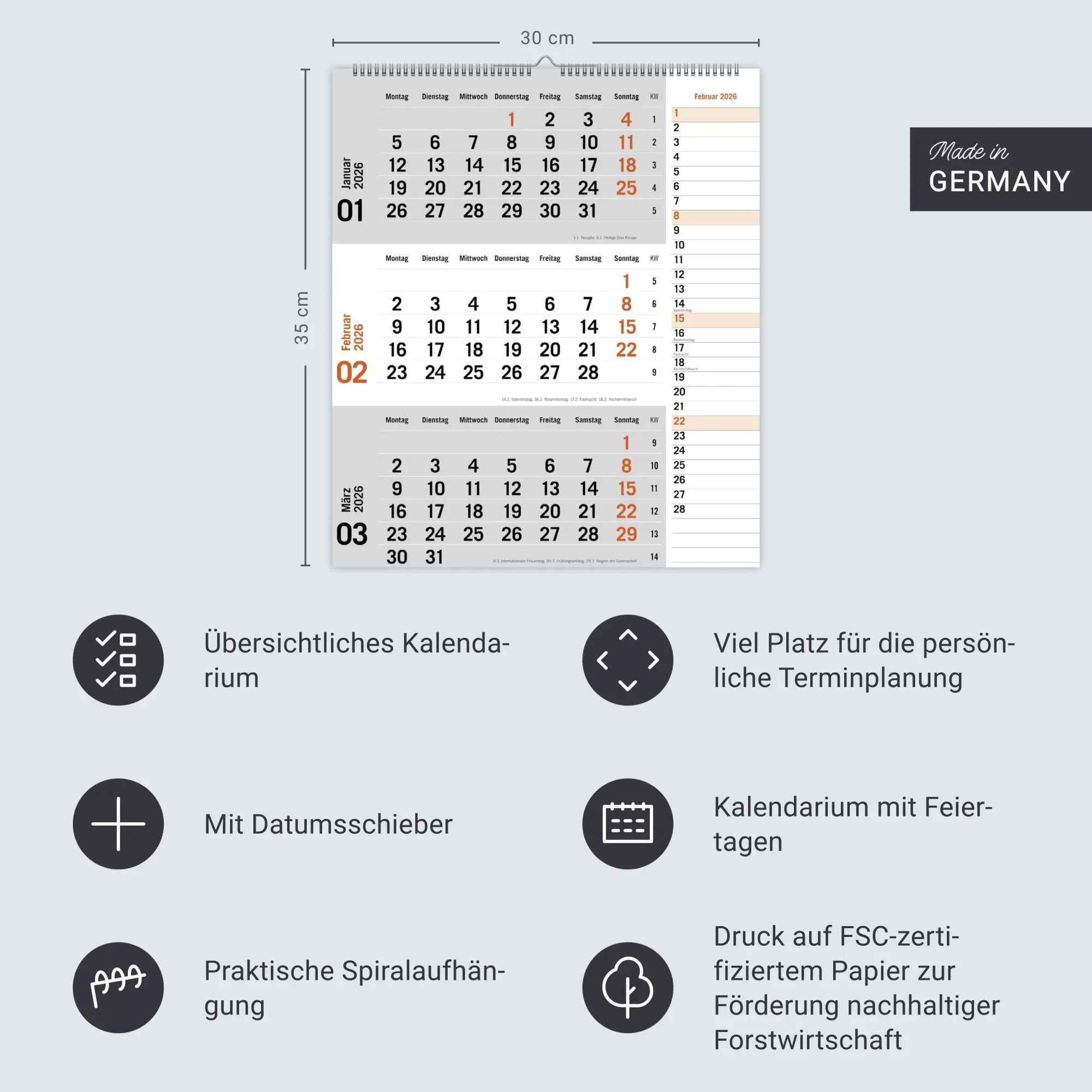Bild: 9783756412860 | times&amp;more 3-Monatsplaner, orange 2026 | Heye | Kalender | 12 S.