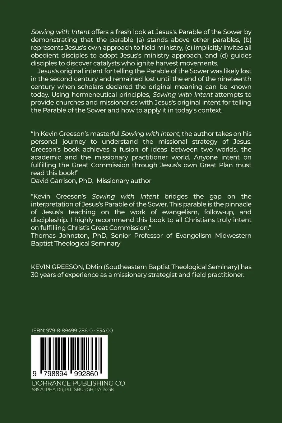 Rückseite: 9798894992860 | Sowing with Intent | Kevin Greeson | Taschenbuch | Englisch | 2025