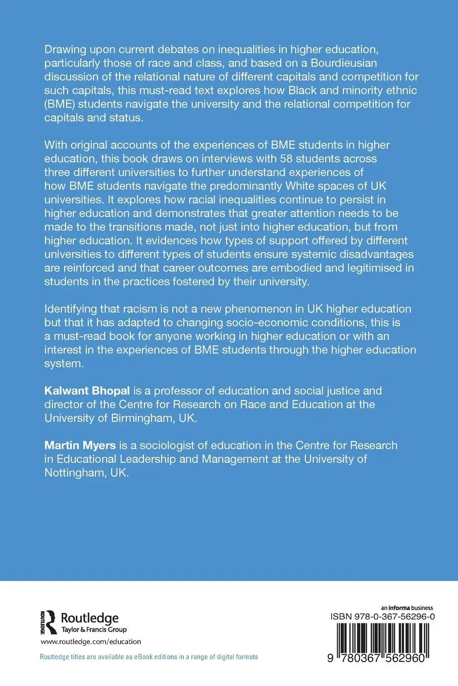 Rückseite: 9780367562960 | Race, Racism, and Higher Education | Kalwant Bhopal (u. a.) | Buch