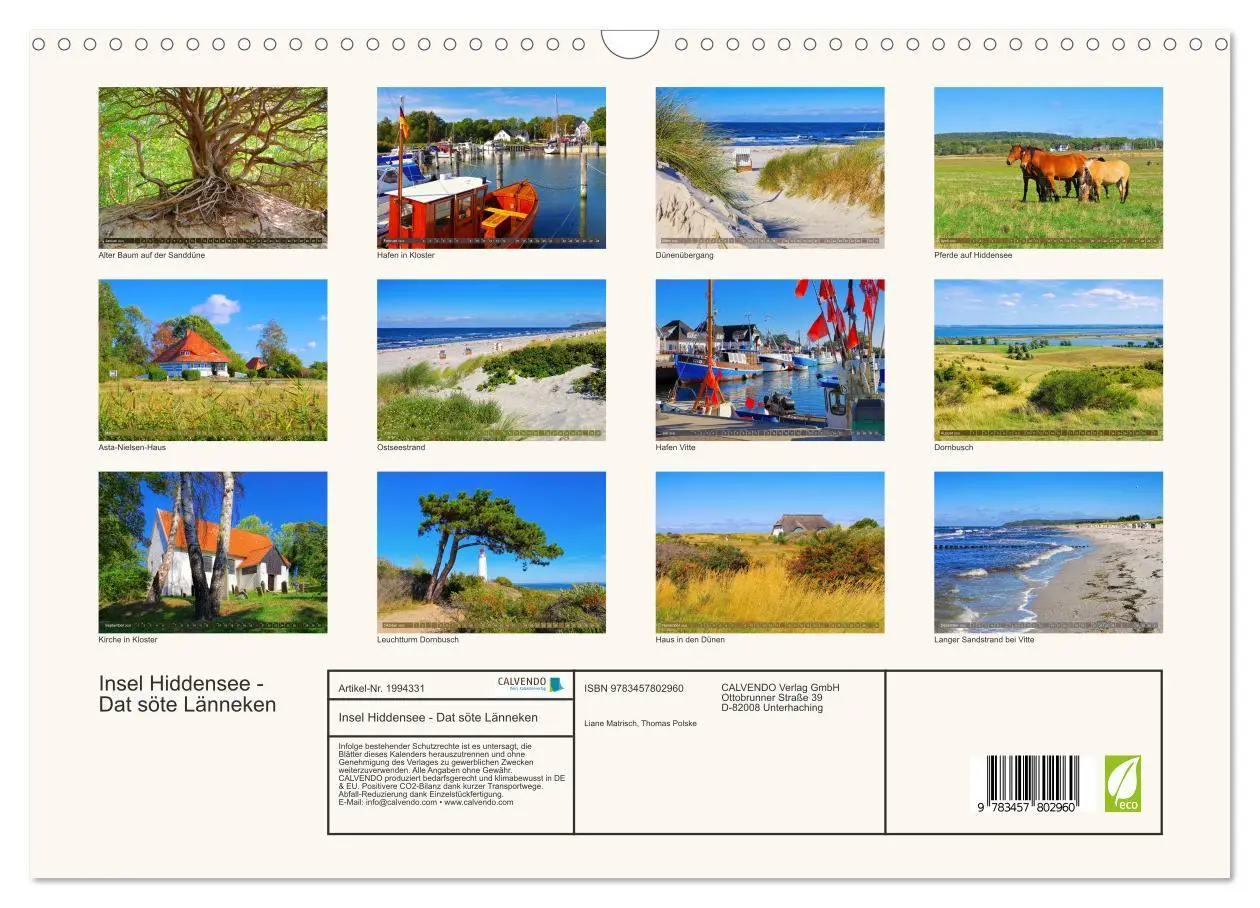 Bild: 9783457802960 | Insel Hiddensee - Dat söte Länneken (Wandkalender 2026 DIN A3...