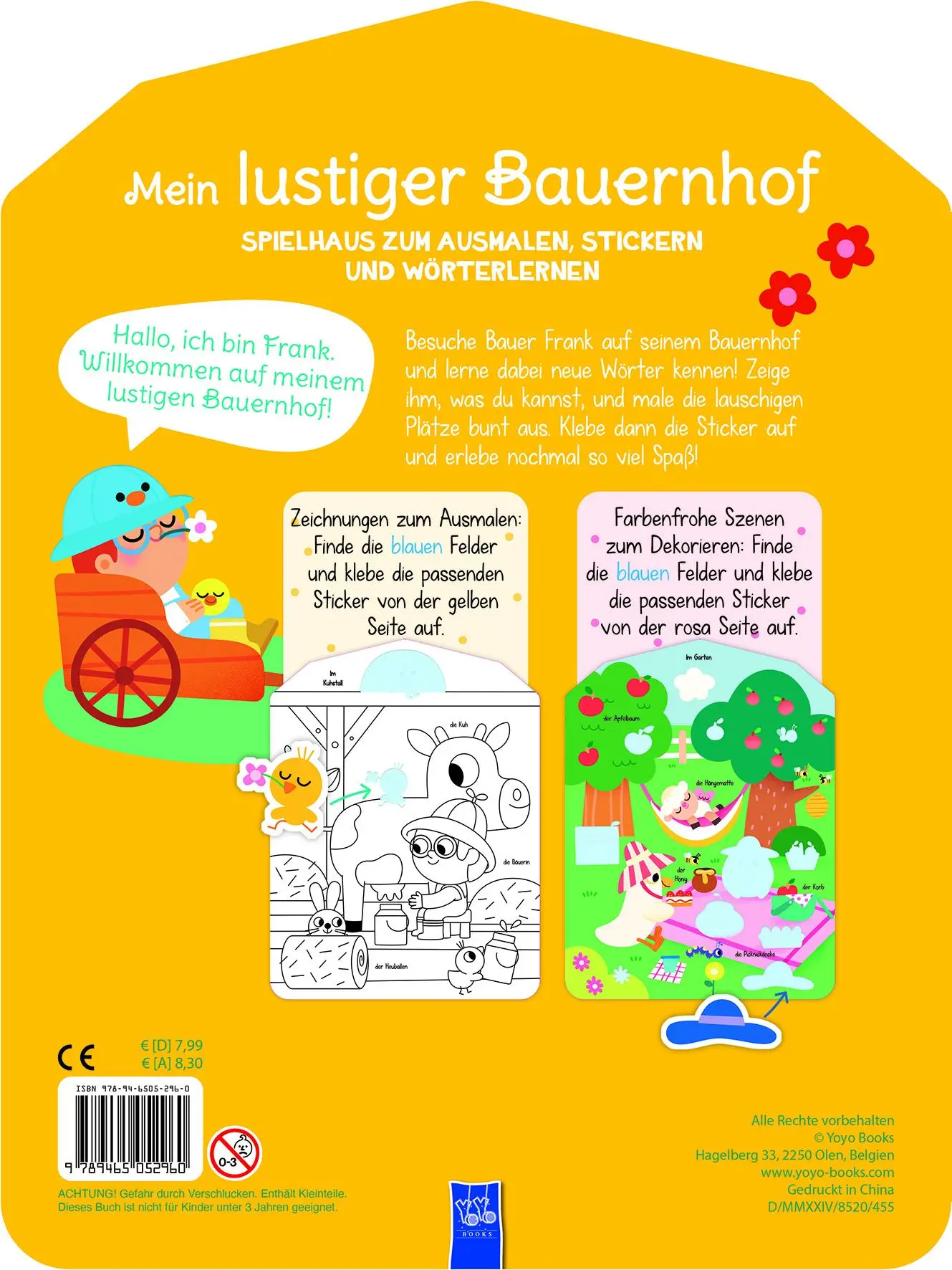 Rückseite: 9789465052960 | Mein lustiger Bauernhof - Spielhaus zum Ausmalen, Stickern und...