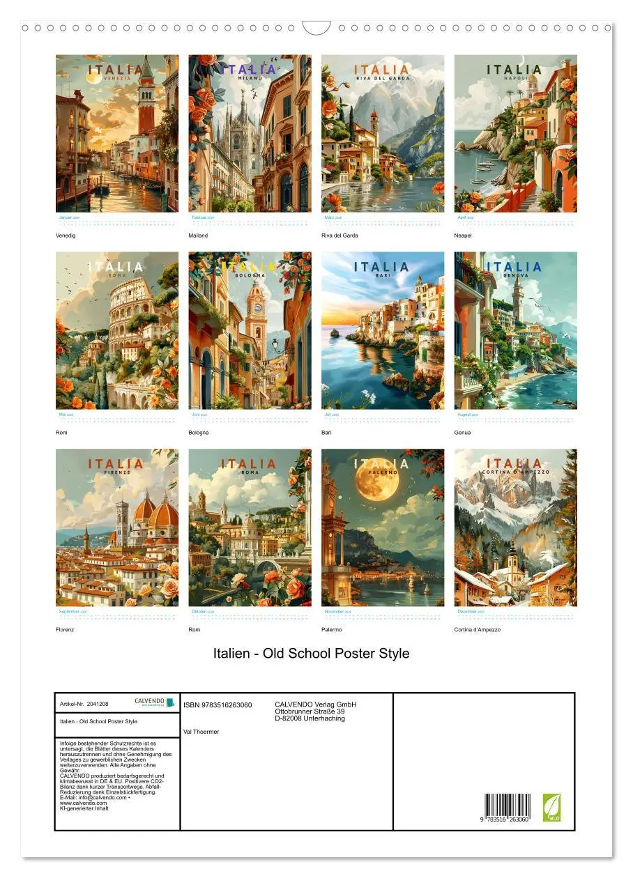 Bild: 9783516263060 | Italien - Old School Poster Style (Wandkalender 2026 DIN A2 hoch),...