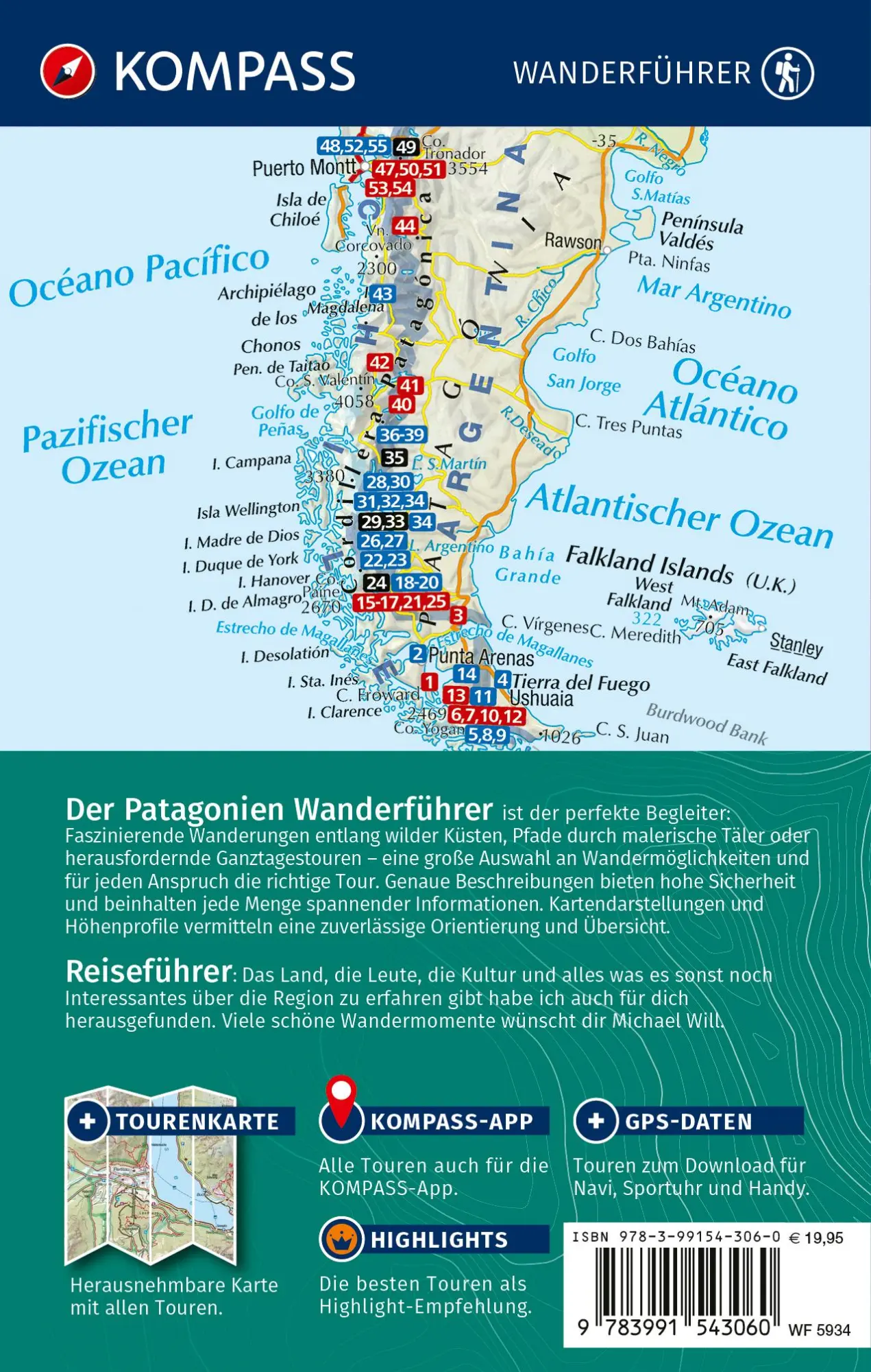 Rückseite: 9783991543060 | KOMPASS Wanderführer Patagonien und Feuerland, 55 Touren mit...