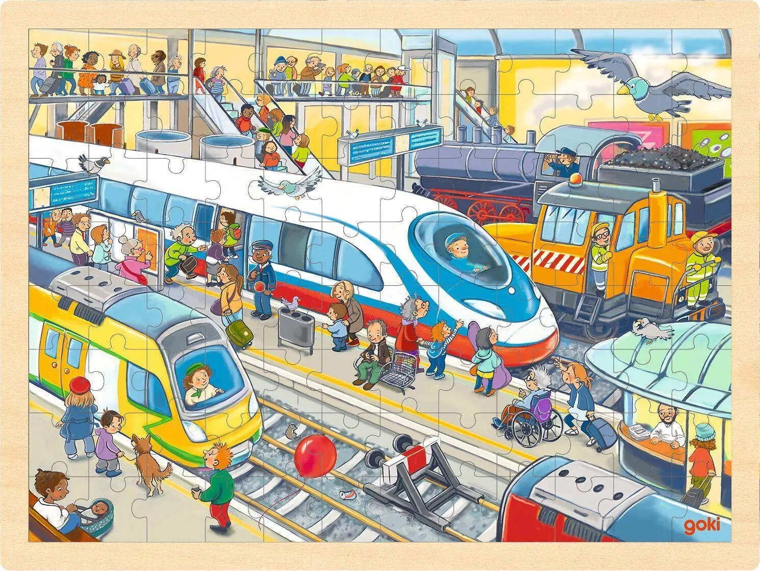 Cover: 4013594573160 | Einlegepuzzle Bahnhof | 40 x 30 x 0,8 cm, Holz, 96 Teile, per Stück