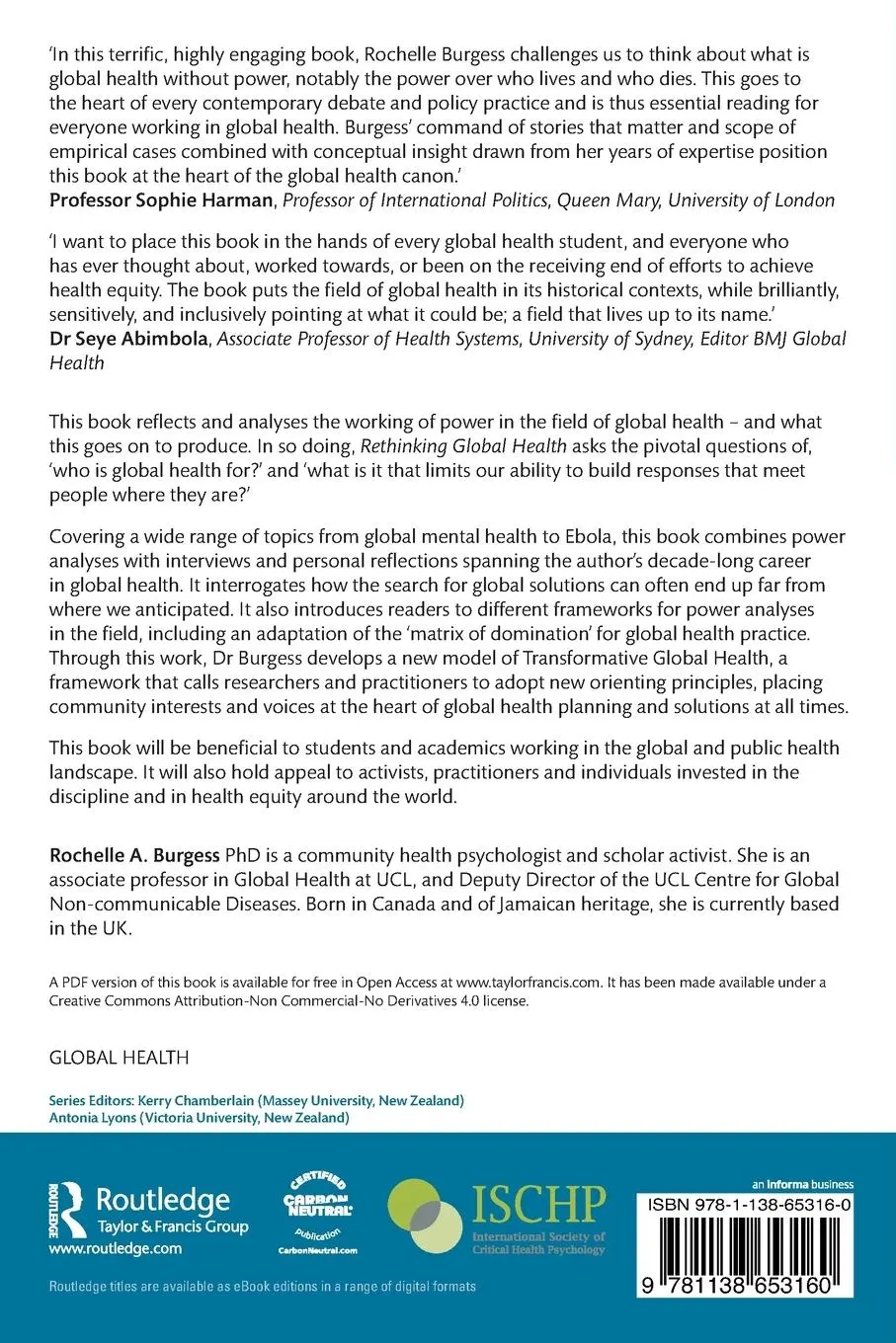 Rückseite: 9781138653160 | Rethinking Global Health | Frameworks of Power | Rochelle A. Burgess