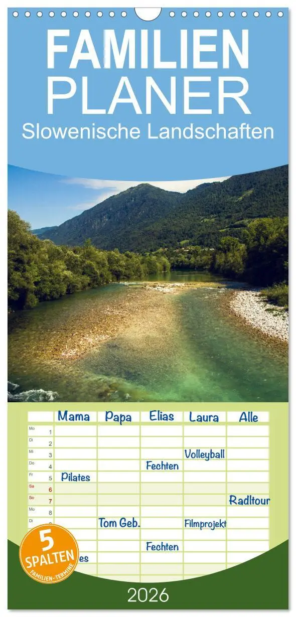 Cover: 9783516493160 | Familienplaner 2026 - Slowenische Landschaften mit 5 Spalten...